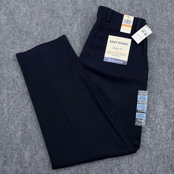Dockers Other - NEW Dockers Easy Khaki Pants Men 33x30 Navy Blue Classic Fit Stretch Preppy Golf